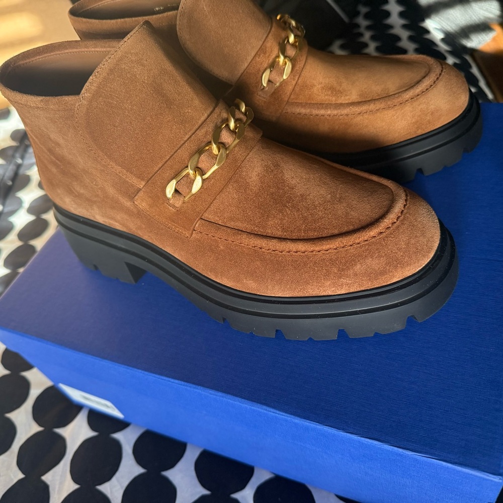 Brown Suede Ankle Boots with Gold Chain